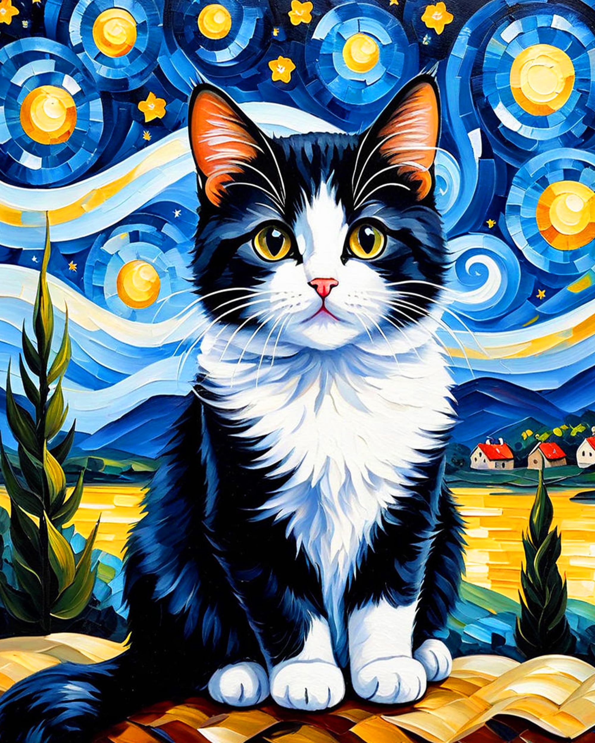 Amazon.com: Tuxedo Cat Jigsaw Puzzle for Adults - Cat Starry Night